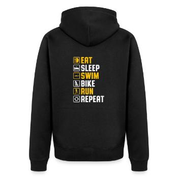 Manger Dormir Nager Vélo Courir Répéter Triathlon drôle - Veste à capuche bio Premium Unisexe - noir - Dos - Nico (187cm)
