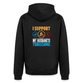 I Support My Husbands Threesome Retro Funny - Unisex Premium Organic Zip Hoodie - black - Back - Nico (187cm)