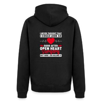 So Good après une chirurgie à cœur ouvert PAC cardiaque - Veste à capuche bio Premium Unisexe - noir - Dos - Nico (187cm)