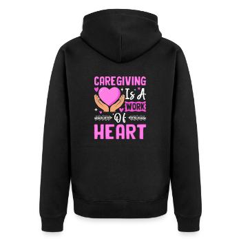 Care is a matter of the heart - Unisex Premium Organic Zip Hoodie - black - Back - Nico (187cm)