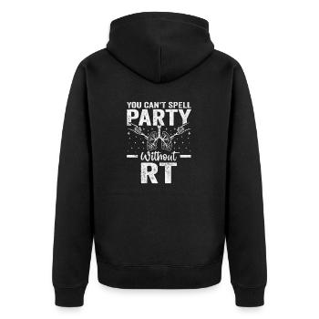 Man kann Party nicht ohne RT buchstabieren Lustig - Unisex Premium Bio Zip Hoodie - Schwarz - Hinten - Nico (187cm)