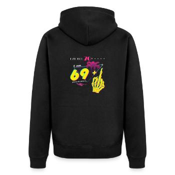 Ich bin nicht 70, ich bin 69 + Mittelfinger - Retro 1955 - Unisex Premium Bio Zip Hoodie - Schwarz - Hinten - Nico (187cm)