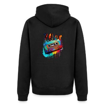 MUSIKKASETTE 70er - Unisex Premium Bio Zip Hoodie - Schwarz - Hinten - Nico (187cm)