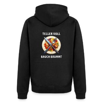 Dinner plate PLATE FULL BELLY BUZZES - Unisex Premium Organic Zip Hoodie - black - Back - Nico (187cm)