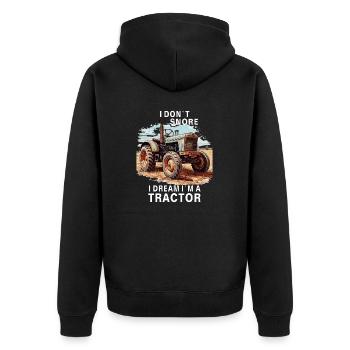 I Don't Snore I Dream I'm A Tractor - Unisex Premium Bio Zip Hoodie - Schwarz - Hinten - Nico (187cm)
