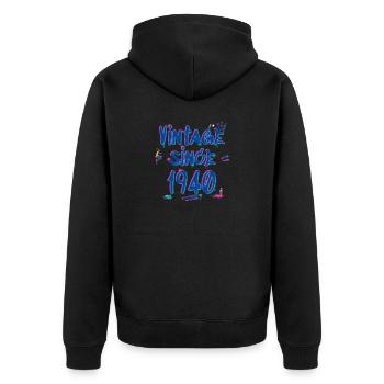 Vintage Since 1940 Graffiti Glitch Retro Hip-Hop - Unisex Premium Organic Zip Hoodie - black - Back - Nico (187cm)