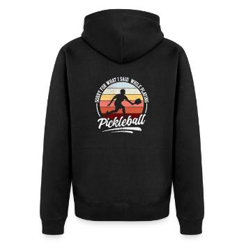 Pickleball Spruch Lustig Retro Design - Unisex Premium Bio Zip Hoodie - Schwarz - Hinten - Nico (187cm)
