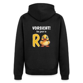 Vorsicht bin jetzt in Rente - Unisex Premium Bio Zip Hoodie - Schwarz - Hinten - Nico (187cm)