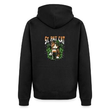 Funny St. Patricks Day Drinking Cat - Unisex Premium Bio Zip Hoodie - Schwarz - Hinten - Nico (187cm)