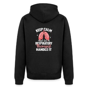 Keep Calm Atemtherapeut Lustig Lungen - Unisex Premium Bio Zip Hoodie - Schwarz - Hinten - Nico (187cm)
