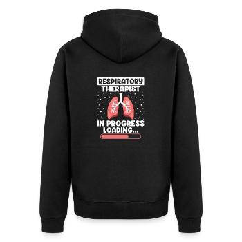 Atemtherapeut in Arbeit Zukunft RT - Unisex Premium Bio Zip Hoodie - Schwarz - Hinten - Nico (187cm)