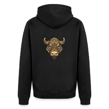 Bulle Porträt Taurus - Unisex Premium Bio Zip Hoodie - Schwarz - Hinten - Nico (187cm)