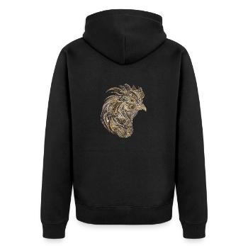 Hahn Porträt - Unisex Premium Bio Zip Hoodie - Schwarz - Hinten - Nico (187cm)