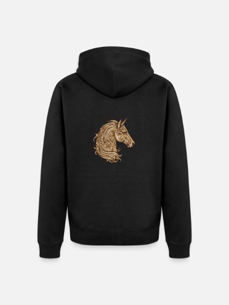 Einhorn Porträt - Unisex Premium Bio Zip Hoodie - Schwarz