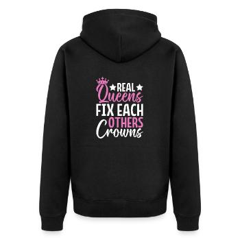 Echte Königinnen fixieren sich gegenseitig Kronen Glitzer Glamour - Unisex Premium Bio Zip Hoodie - Schwarz - Hinten - Nico (187cm)