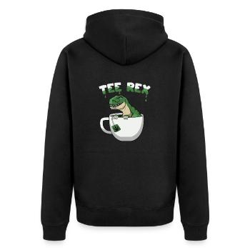 T-Rex Tyrannosaurus Rex Tea Drinker Dino with Tea - Unisex Premium Organic Zip Hoodie - black - Back - Nico (187cm)