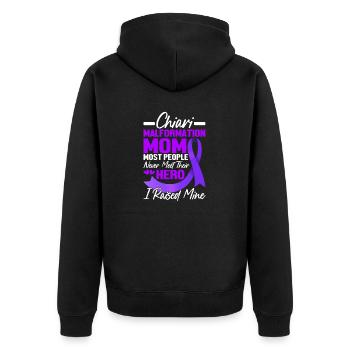 Chiari Malformation Mom Lila Schleife ACM - Unisex Premium Bio Zip Hoodie - Schwarz - Hinten - Nico (187cm)