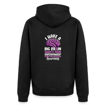 I Have A Big Brain Purple Chiari Malformation - Unisex Premium Organic Zip Hoodie - black - Back - Nico (187cm)