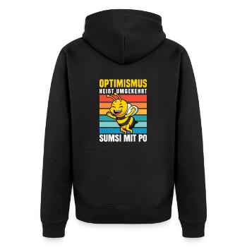 Optimismus Sumsi Mit Po Imker Bienen Honig Spruch - Unisex Premium Bio Zip Hoodie - Schwarz - Hinten - Nico (187cm)