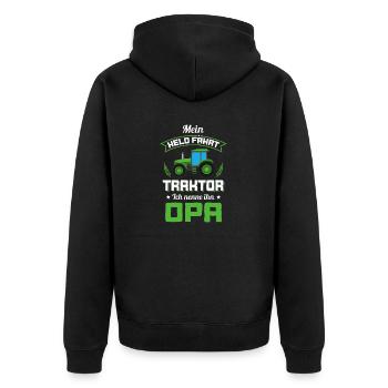 Landwirt Bauer Trecker Traktor Bauernhof Opa - Unisex Premium Bio Zip Hoodie - Schwarz - Hinten - Nico (187cm)