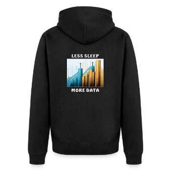 LESS SLEEP MORE DATA - Unisex Premium Bio Zip Hoodie - Schwarz - Hinten - Nico (187cm)