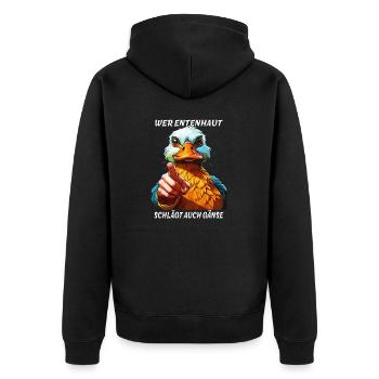 QUI BAT LA PEAU DE CANARD AUSSI LES OIES - Veste à capuche bio Premium Unisexe - noir - Dos - Nico (187cm)