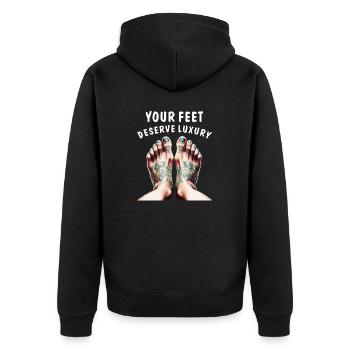 YOUR FEET DESERVE LUXURY - Unisex Premium Bio Zip Hoodie - Schwarz - Hinten - Nico (187cm)