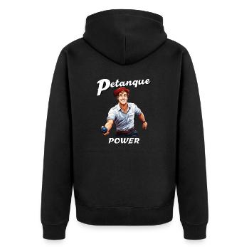 PETANQUE POWER - Unisex Premium Bio Zip Hoodie - Schwarz - Hinten - Nico (187cm)