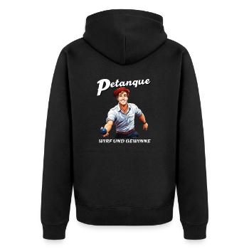 PETANQUE WIRF UND GEWINNE - Unisex Premium Bio Zip Hoodie - Schwarz - Hinten - Nico (187cm)