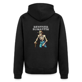 RENTNER ROMANTIK - Unisex Premium Bio Zip Hoodie - Schwarz - Hinten - Nico (187cm)