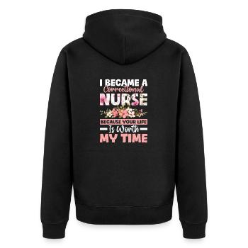 Ich werde eine Justizvollzugskrankenschwester Lustige Krankenpflege - Unisex Premium Bio Zip Hoodie - Schwarz - Hinten - Nico (187cm)