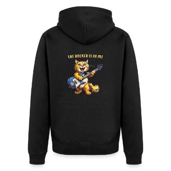 CAT GUITAR THE ROCKER IS IN ME - Unisex Premium Organic Zip Hoodie - black - Back - Nico (187cm)