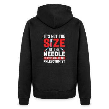 It's Not The Size Of The Needle Funny - Unisex Premium Organic Zip Hoodie - black - Back - Nico (187cm)