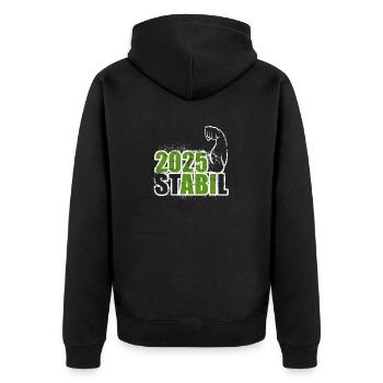 Stabil Abi 2025 - Bizeps - Abitur - Spruch - Unisex Premium Bio Zip Hoodie - Schwarz - Hinten - Nico (187cm)