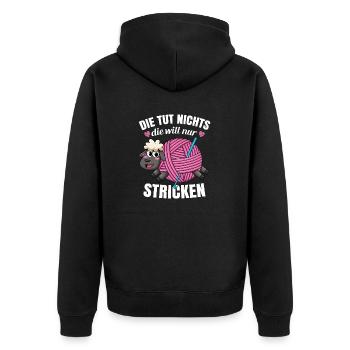 Stricknadel Die Tut Nichts Die Will Nur Stricken - Unisex Premium Bio Zip Hoodie - Schwarz - Hinten - Nico (187cm)