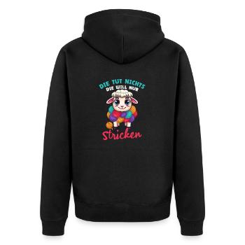 Strickarbeit, Stricken, Schneiderin, Wolle, Strick - Unisex Premium Bio Zip Hoodie - Schwarz - Hinten - Nico (187cm)