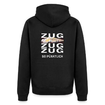 ZUG SEI PÜNKTLICH - Unisex Premium Bio Zip Hoodie - Schwarz - Hinten - Nico (187cm)