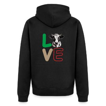 LOVE KUH KOPF - Unisex Premium Bio Zip Hoodie - Schwarz - Hinten - Nico (187cm)