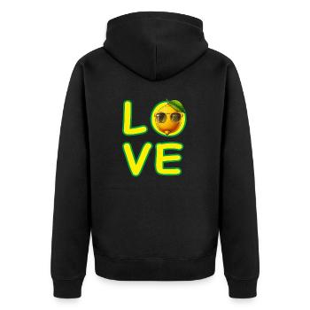LOVE ZITRONE - Unisex Premium Bio Zip Hoodie - Schwarz - Hinten - Nico (187cm)