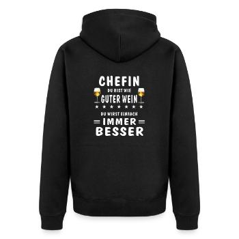 CHEFIN DU WIRST IMMER BESSER - Unisex Premium Bio Zip Hoodie - Schwarz - Hinten - Nico (187cm)