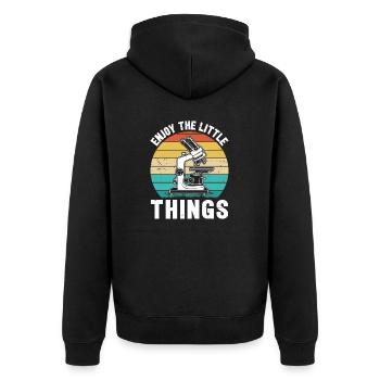 Viel Spaß mit den kleinen Dingen Retro Lab Scientist - Unisex Premium Bio Zip Hoodie - Schwarz - Hinten - Nico (187cm)