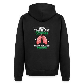 Lung Transplant Survivor White Ribbon Pulmonary - Unisex Premium Organic Zip Hoodie - black - Back - Nico (187cm)