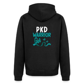 PKD Warrior Teal Ribbon Polyzystische Nierenerkrankung - Unisex Premium Bio Zip Hoodie - Schwarz - Hinten - Nico (187cm)