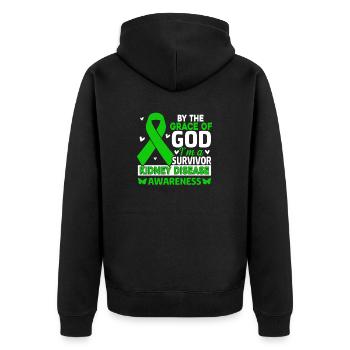 Durch die Gnade Gottes bin ich ein Überlebender Green Ribbon - Unisex Premium Bio Zip Hoodie - Schwarz - Hinten - Nico (187cm)