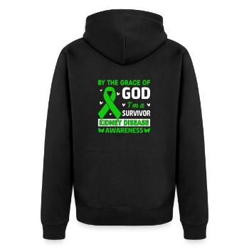Durch die Gnade Gottes bin ich ein Überlebender Green Ribbon - Unisex Premium Bio Zip Hoodie - Schwarz - Hinten - Nico (187cm)