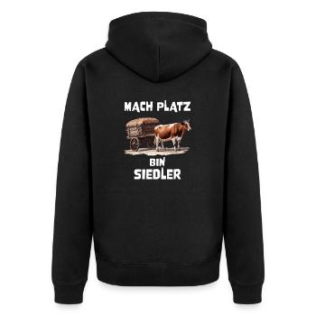 KUH PLANWAGEN MACH PLATZ BIN SIEDLER - Unisex Premium Bio Zip Hoodie - Schwarz - Hinten - Nico (187cm)