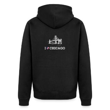 Ich liebe Chicago coole Golden Gate Bridge Lover Flagge - Unisex Premium Bio Zip Hoodie - Schwarz - Hinten - Nico (187cm)