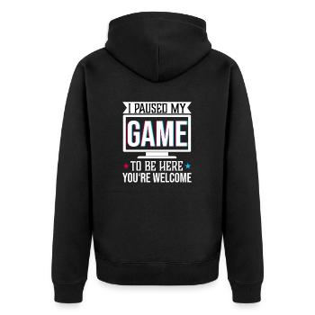 paused game3 Zeichenfläche 1 Kopie - Unisex Premium Bio Zip Hoodie - Schwarz - Hinten - Nico (187cm)