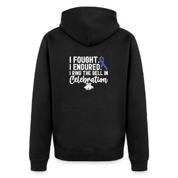 I Ring The Bell In Celebration Blue Ribbon Colon - Unisex Premium Organic Zip Hoodie - black - Back - Nico (187cm)