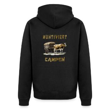 KUH WAGEN MUHTIVIERT CAMPEN - Unisex Premium Bio Zip Hoodie - Schwarz - Hinten - Nico (187cm)